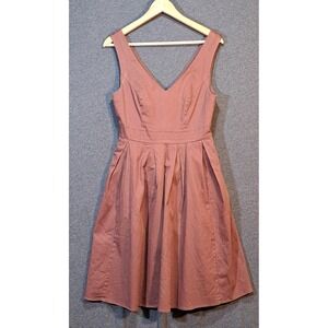 Fervour Anthropologie Brown V Neck Fit Flare Midi Dress With Zipper Size M